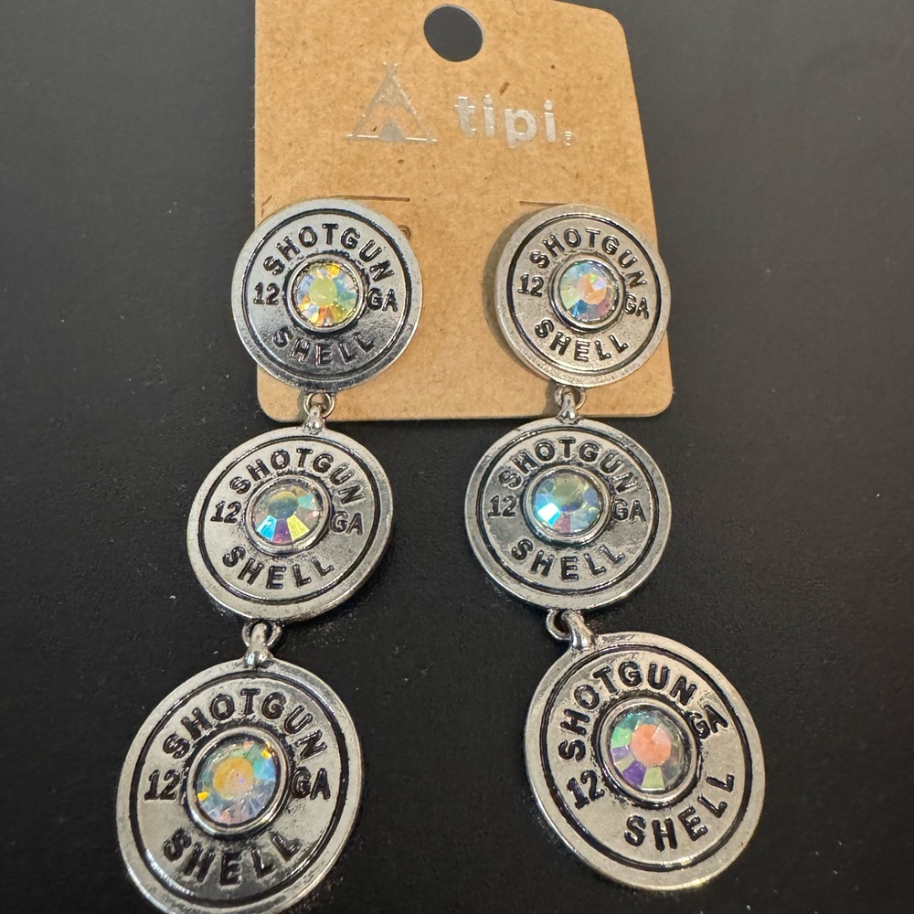 Tipi Shotgun Shell Dangle Earrings with Iridescent Accent